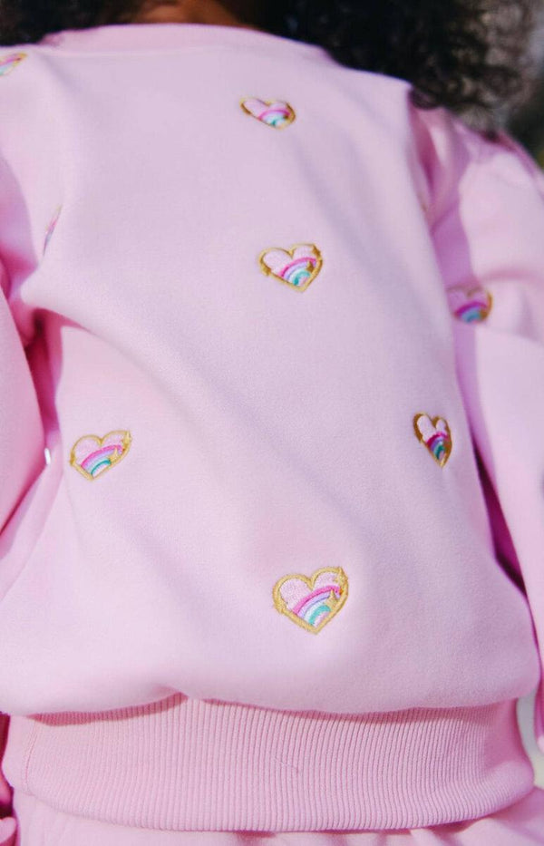 Embroidered Heart All Over Set- Pink