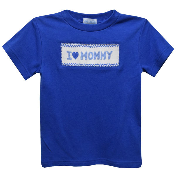 I Love Mom Smocked Knit Tee- Royal