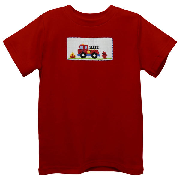 Firetruck Smocked Knit Tee- Red