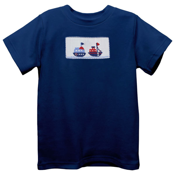 Tugboats Smocked Knit Tee- Navy