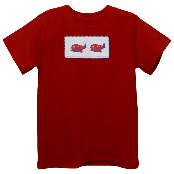 Airplanes Smocked Knit Tee- Red