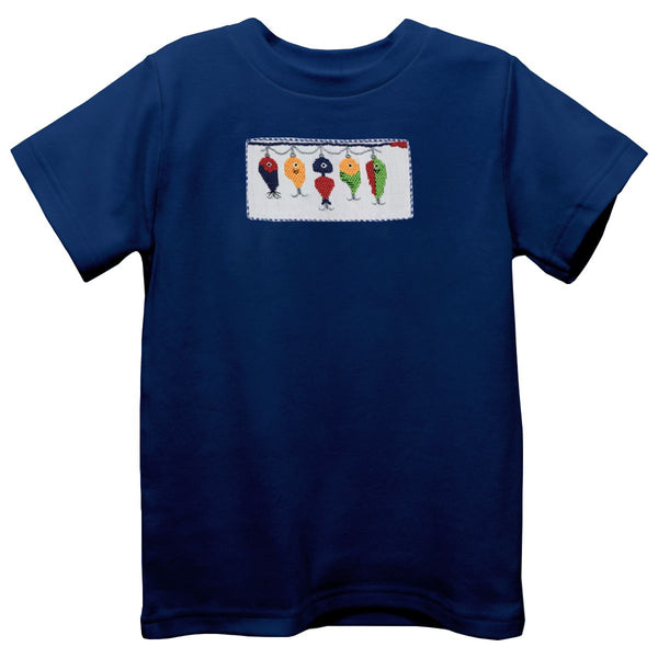 Fishing Lures Smocked Knit Tee- Navy