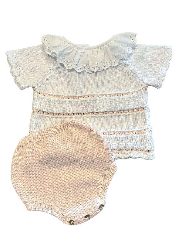 Diaper Set W/ Ruffle Collar- White/Pink