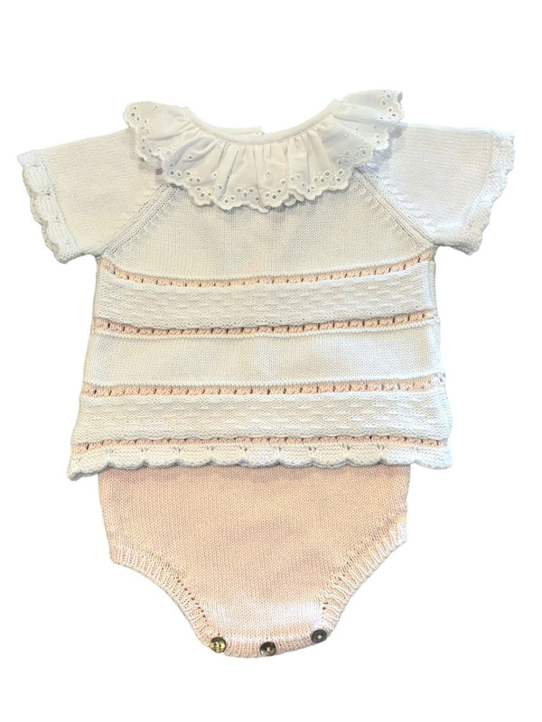 Diaper Set W/ Ruffle Collar- White/Pink