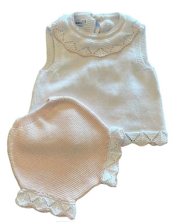 Diaper Set W/ Tie Back- White/Pink