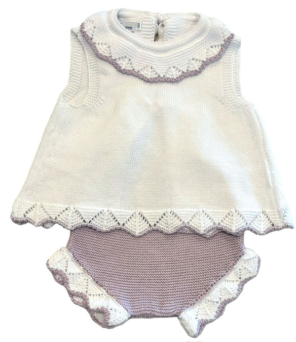 Diaper Set W/ Tie Back- White/Lavender