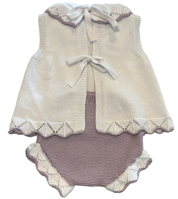 Diaper Set W/ Tie Back- White/Lavender