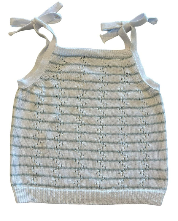 Tank Top W/ Tie Straps- White/Light Blue