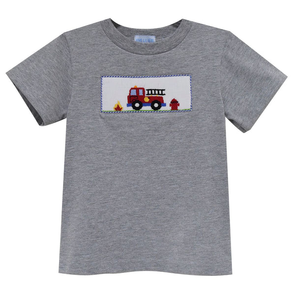 Firetruck Smocked Knit Tee- Gray