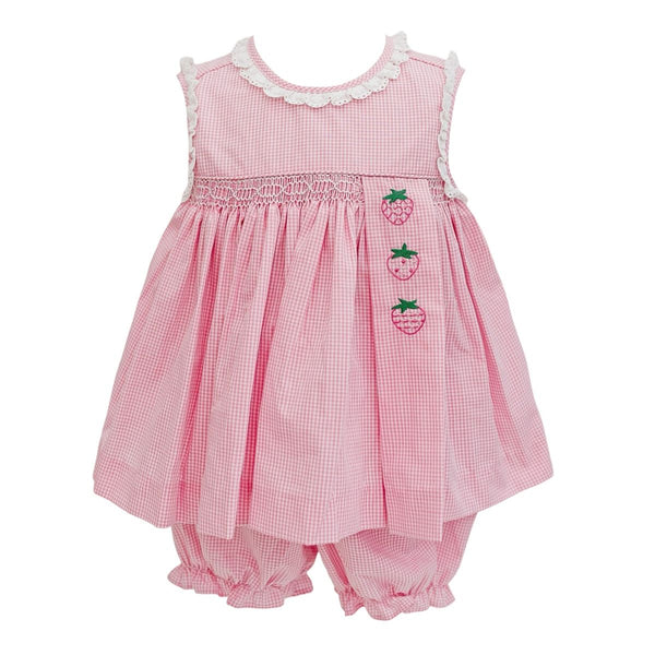 Strawberry Eyelet Smocked Bloomer Set