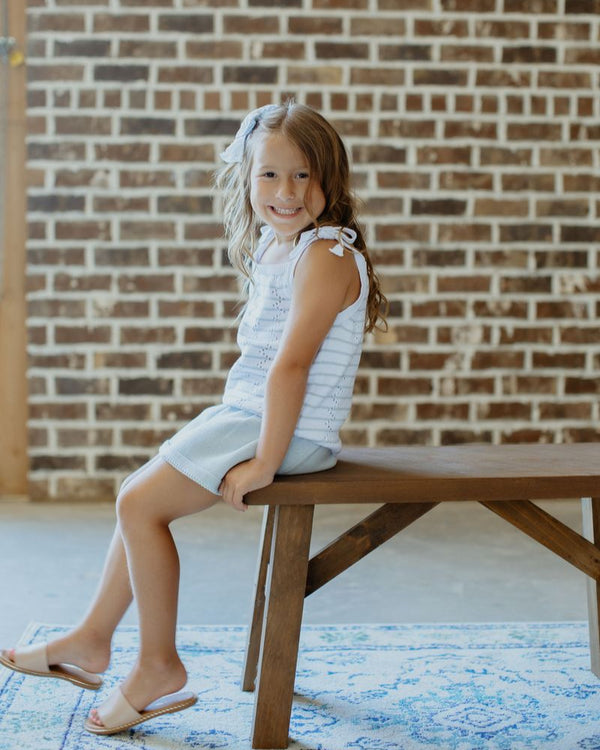 Tank Top W/ Tie Straps- White/Light Blue