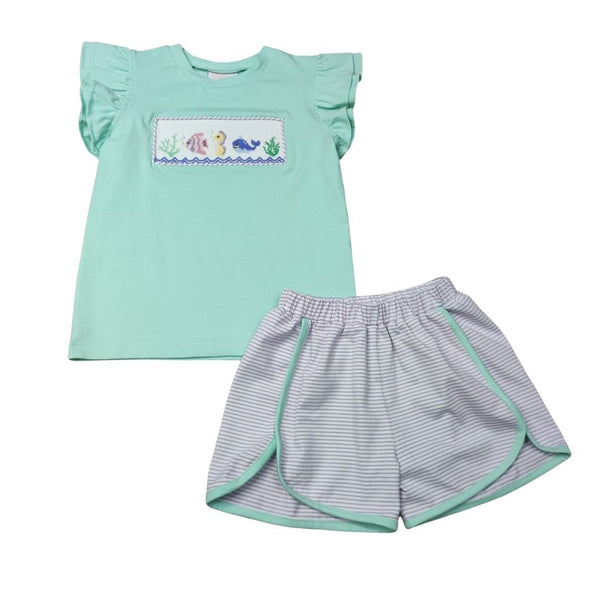 Under The Sea Smocked Flutter Short Set