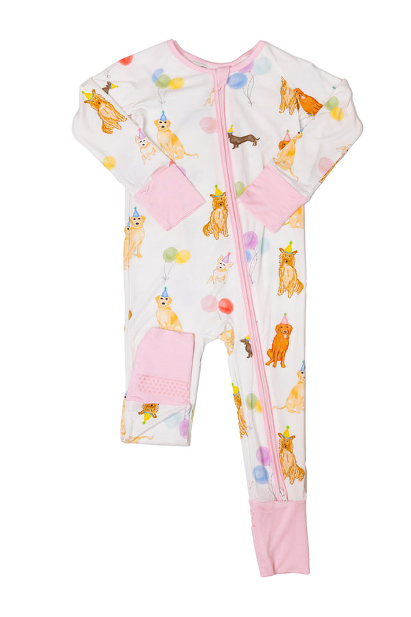 Dog Party Sleep Romper- Pink