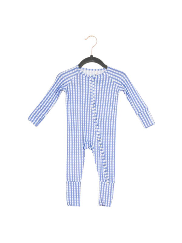 French Blue Gingham Sleep Romper