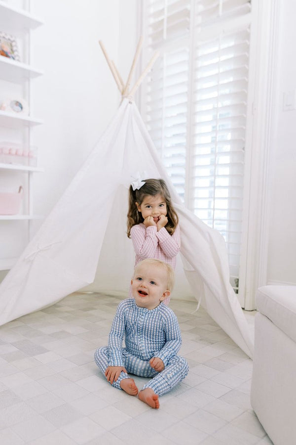 French Blue Gingham Sleep Romper