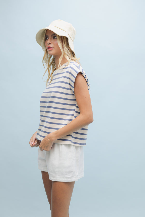 Striped Knit Top- Blue/Cream