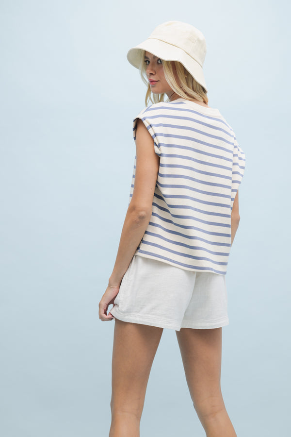 Striped Knit Top- Blue/Cream