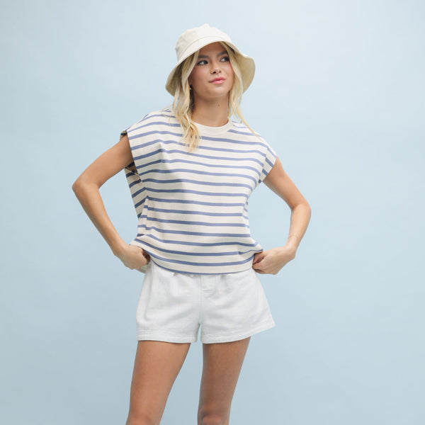 Striped Knit Top- Blue/Cream