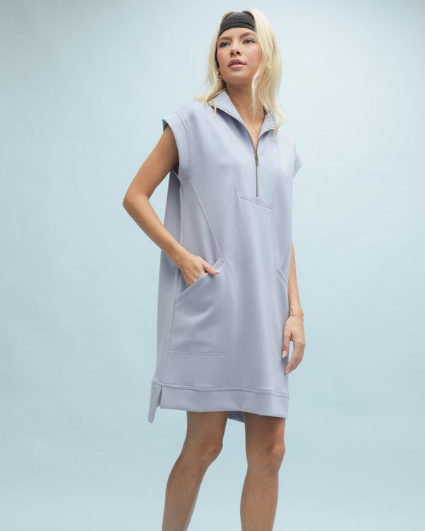 Scuba Half Zip Mini Dress- Cloud