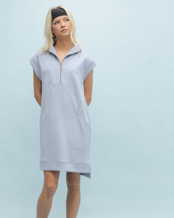 Scuba Half Zip Mini Dress- Cloud