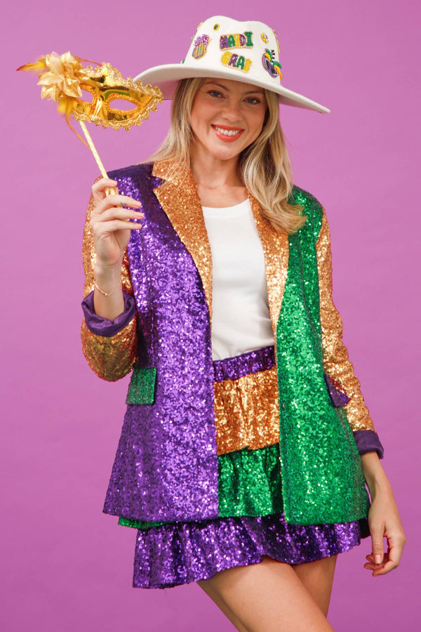 Mardi Gras Color Block Sequin Blazer