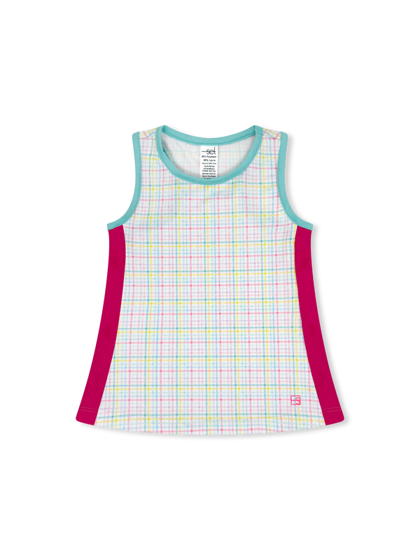 Nicole Tank- Palm Island Windowpane, Cotton Candy Pink, Power Pink