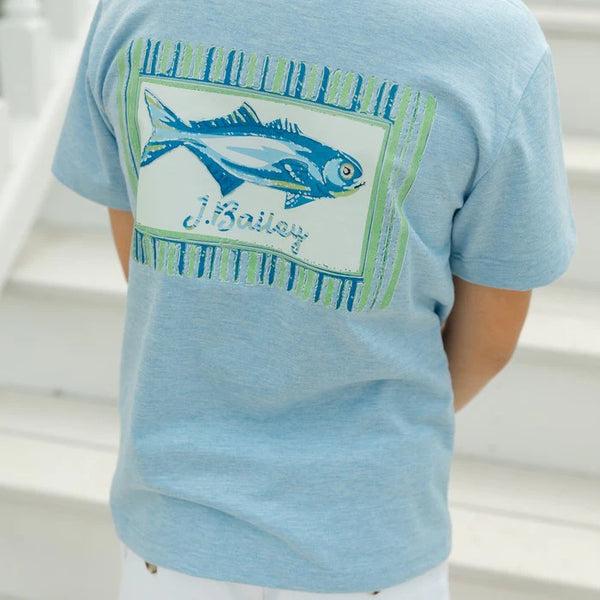 Logo Tee Fish- Heathered Blue