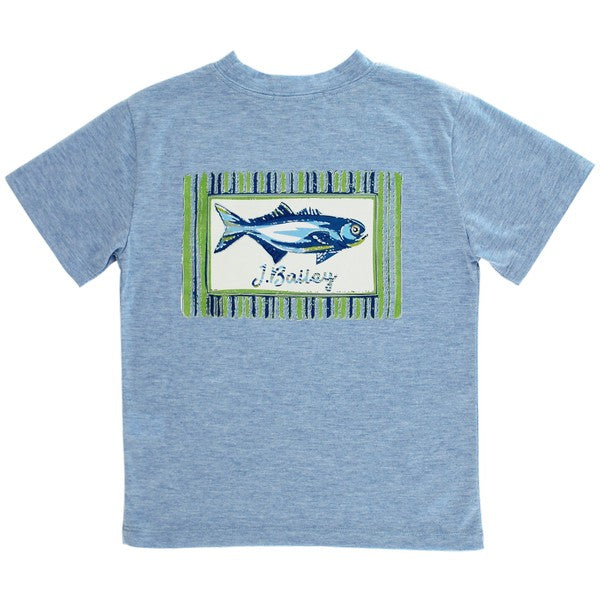 Logo Tee Fish- Heathered Blue