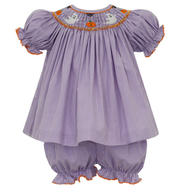 Halloween Bishop Bloomer Set - Purple Gingham