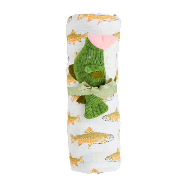 Fish Swaddle & Rattle Set