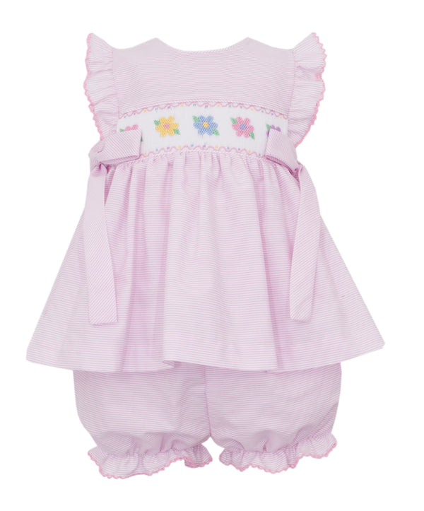 Flowers w/ Side Ties Bloomer Set- Pink Stripe