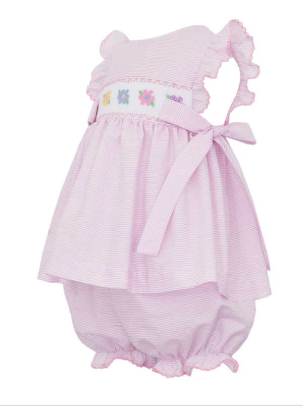 Flowers w/ Side Ties Bloomer Set- Pink Stripe