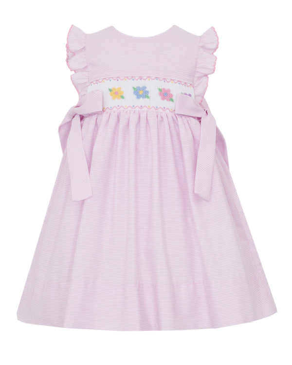 Flowers W/ Side Ties Dress- Pink Stripe