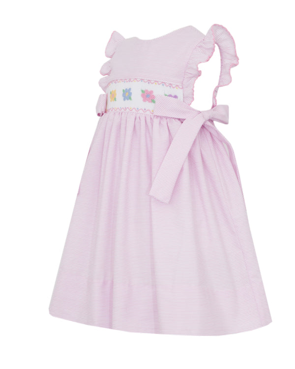 Flowers W/ Side Ties Dress- Pink Stripe