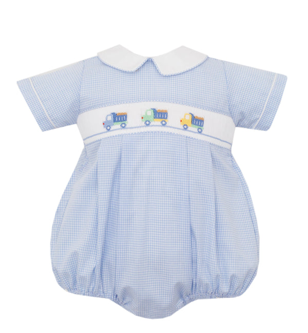 Dump Trucks Bubble- Lt. Blue Gingham