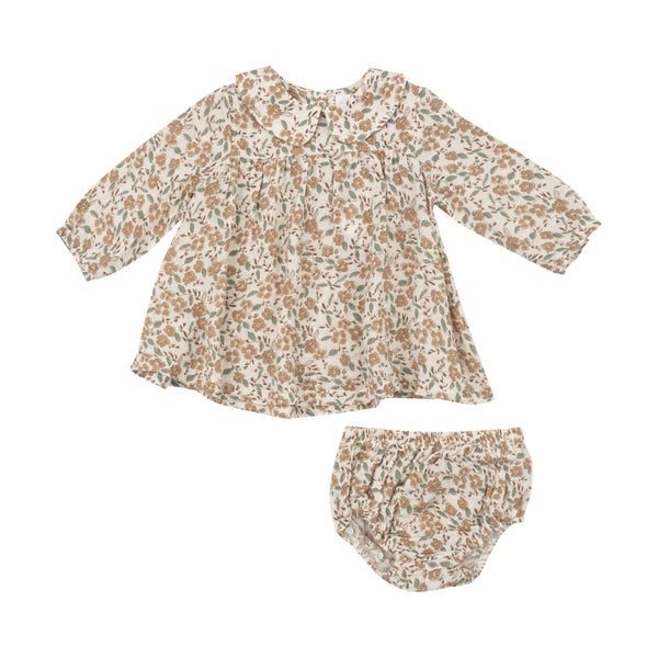 Bitty Brown Floral Peter Pan Collar Dress w/ Diaper Cover