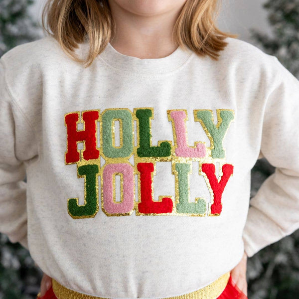 Holly Jolly Patch Christmas Sweatshirt- Natural