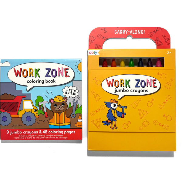 Carry Along! Coloring Book and Crayon Set - Work Zone - Set of 9 Crayons