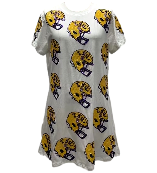 White LSU Helmet Tee Dress- Women's