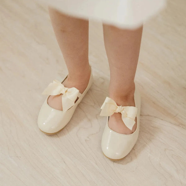 Amelia Bow Flat- Patent Cream