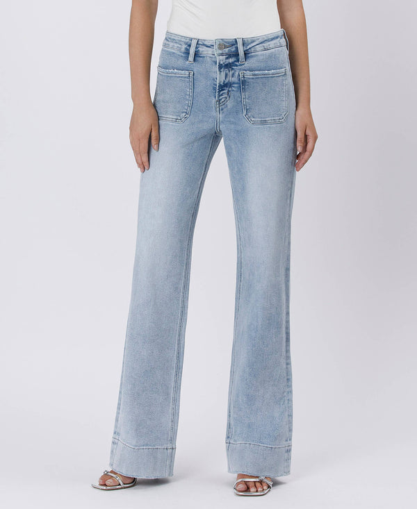 High Rise Trouser Hem Flare Jeans- Women's