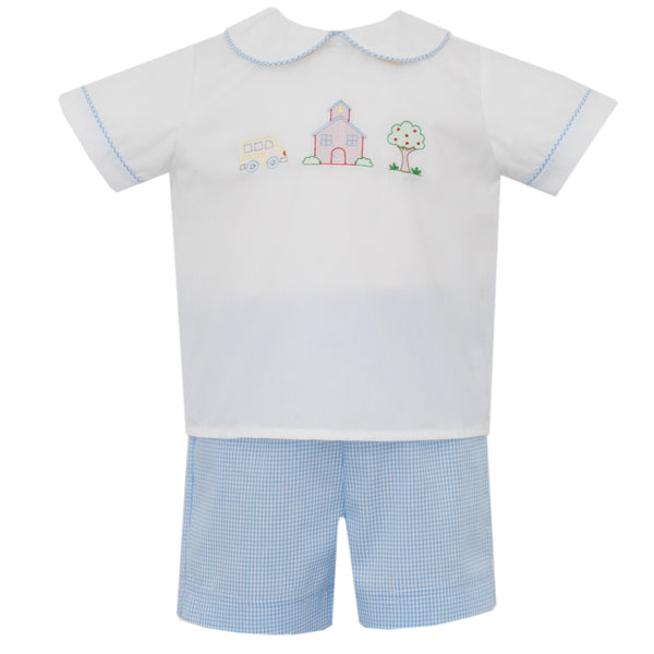 School Trio Short Set- Lt. Blue Check