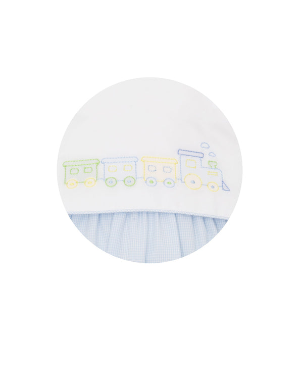 Train Bubble- Lt. Blue Mini Gingham