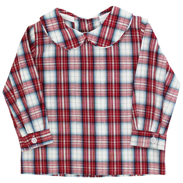 Cranberry W/ Navy Cord-Boys Piped Shirt