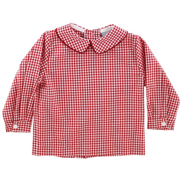 Red Check-Boys Piped Shirt