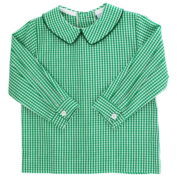 Green Check-Boys Piped Shirt