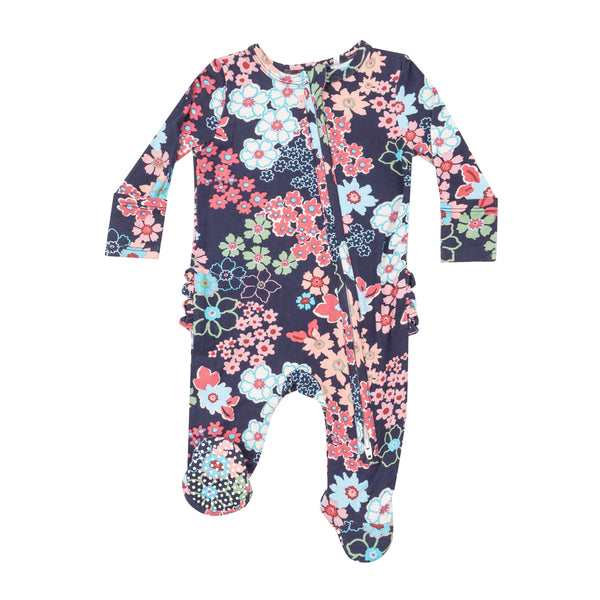 Japonisme Blossom Floral 2 Way Zipper Ruffle Footie