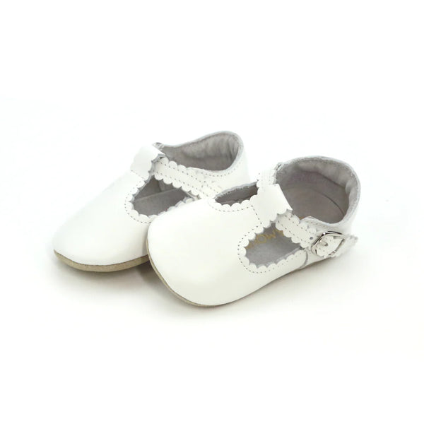 Elodie Scalloped T-Strap Mary Jane Crib Shoe- White