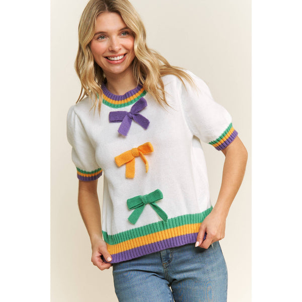 Mardi Gras Bow Pullover Top