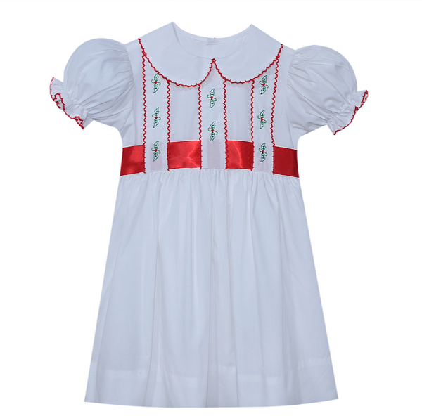 White Psalm Dress- Christmas Hollies